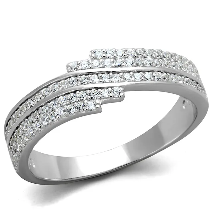 Alamode TS367 Rhodium 925 Sterling Silver Ring with AAA Grade CZ in Clear Rings