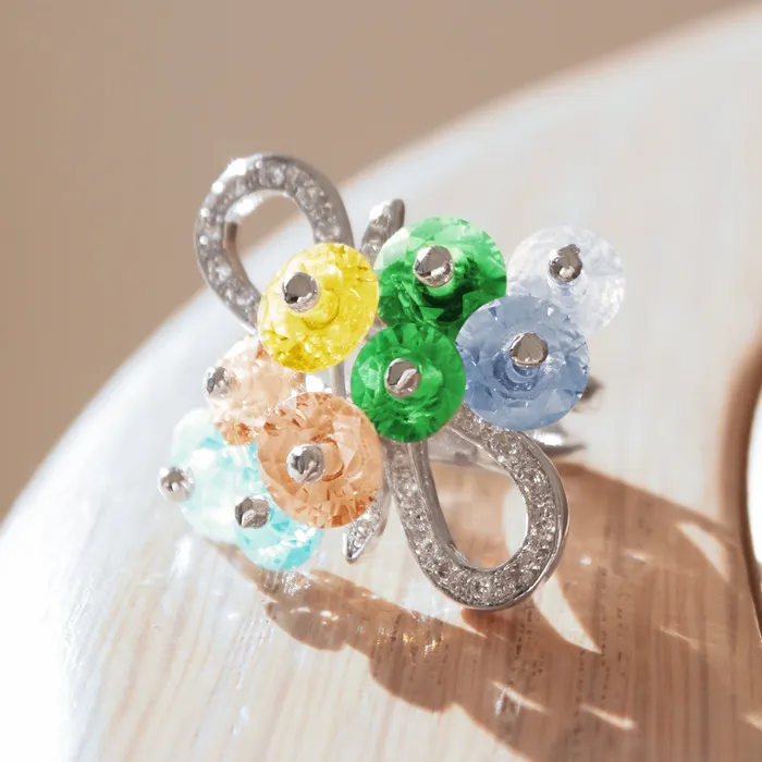 Alishba Cocktail Ring Rhodium Brass AAA CZ Multi Color 6X029 Alamode Rings