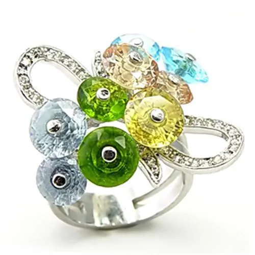 Alishba Cocktail Ring Rhodium Brass AAA CZ Multi Color 6X029 Alamode Rings