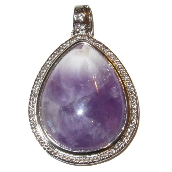 Amethyst Pendant Big Purple Teardrop Stone Silver Satin Crystals Necklaces