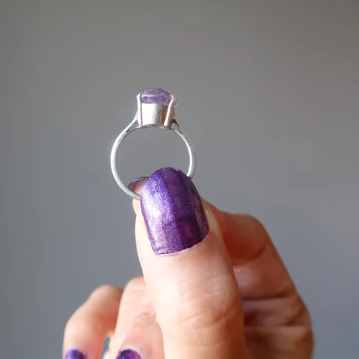 Amethyst Ring Spiritual Sparkle Sterling Silver Filled Satin Crystals Rings