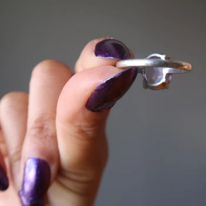 Amethyst Ring Spiritual Sparkle Sterling Silver Filled Satin Crystals Rings