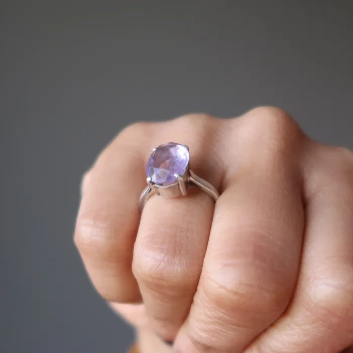 Amethyst Ring Spiritual Sparkle Sterling Silver Filled Satin Crystals Rings