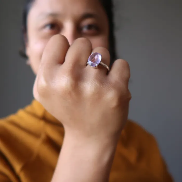 Amethyst Ring Spiritual Sparkle Sterling Silver Filled Satin Crystals Rings