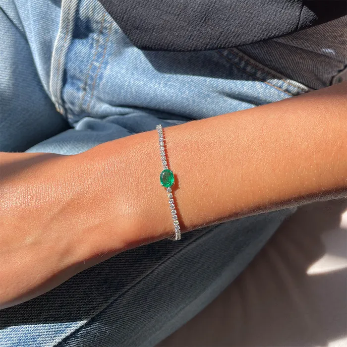 anitako Bracelets DIAMOND HEPBURN BRACELET WITH OVAL EMERALD CENTER