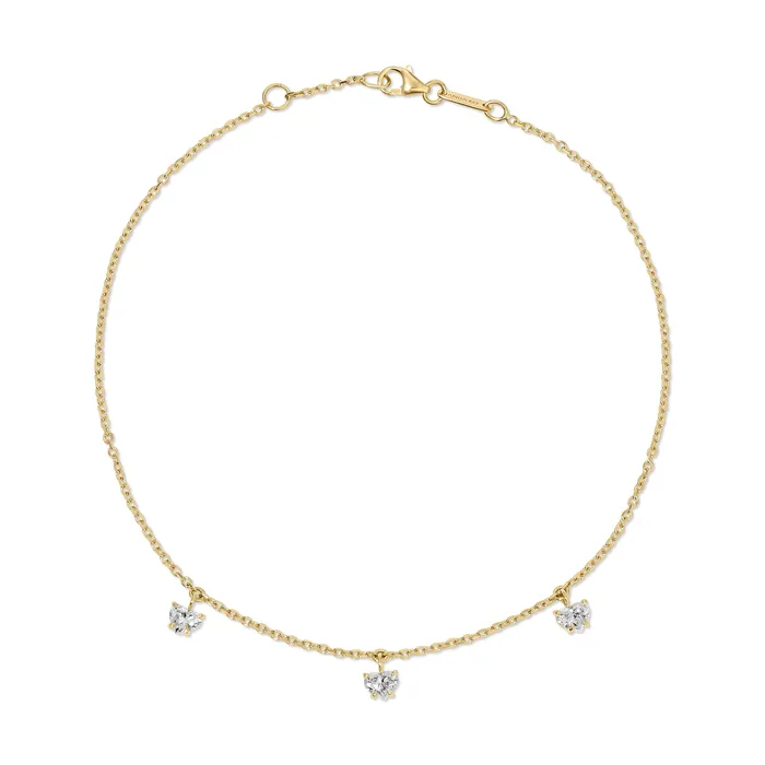 anitako Rings THREE STONE HEART SHAPED DIAMOND ANKLET