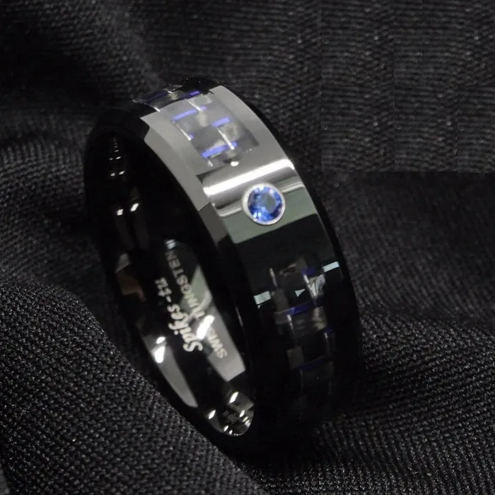 ATOP Design Mens Fashion Stylish Black Blue Tungsten Luxury Statement Ring Divine Inspiration Styles Rings