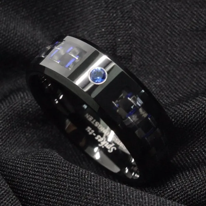 ATOP Design Mens Fashion Stylish Black Blue Tungsten Luxury Statement Ring Divine Inspiration Styles Rings