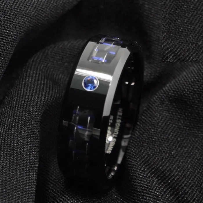 ATOP Design Mens Fashion Stylish Black Blue Tungsten Luxury Statement Ring Divine Inspiration Styles Rings