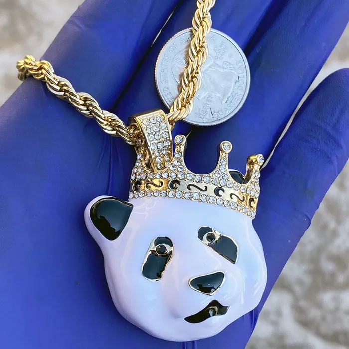 Bling Cartel Admin Big Crown Panda Pendant Gold Finish Rope Chain Necklace 5mm 30 Necklaces Bling Cartel Admin Big Crown Panda Pendant Gold Finish Rope Chain Necklace 5mm 30 Necklaces