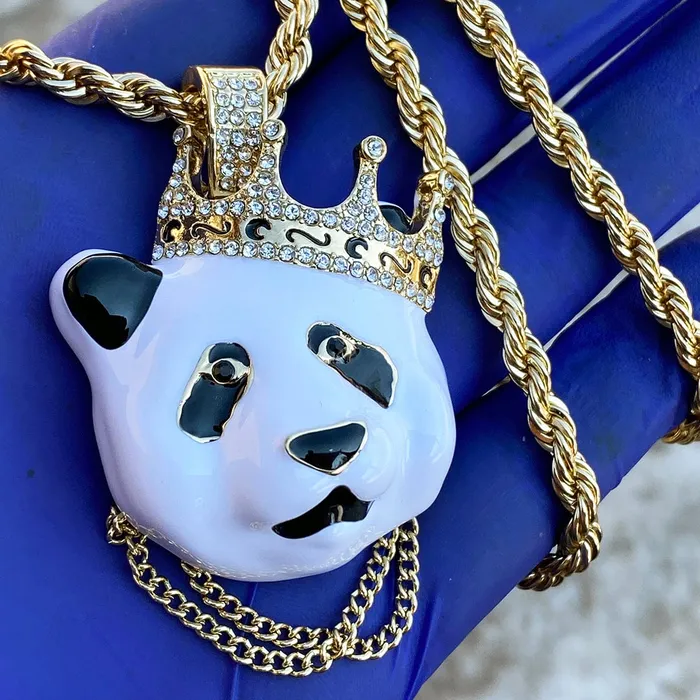 Bling Cartel Admin Big Crown Panda Pendant Gold Finish Rope Chain Necklace 5mm 30 Necklaces Bling Cartel Admin Big Crown Panda Pendant Gold Finish Rope Chain Necklace 5mm 30 Necklaces