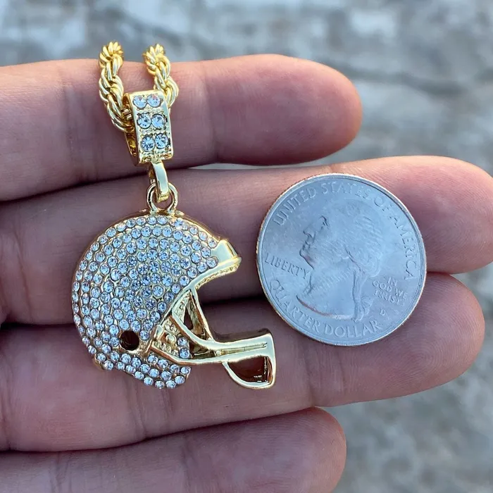 Bling Cartel Admin Necklaces 14K Gold Finish Football Helmet Iced Rope Chain Necklace 24