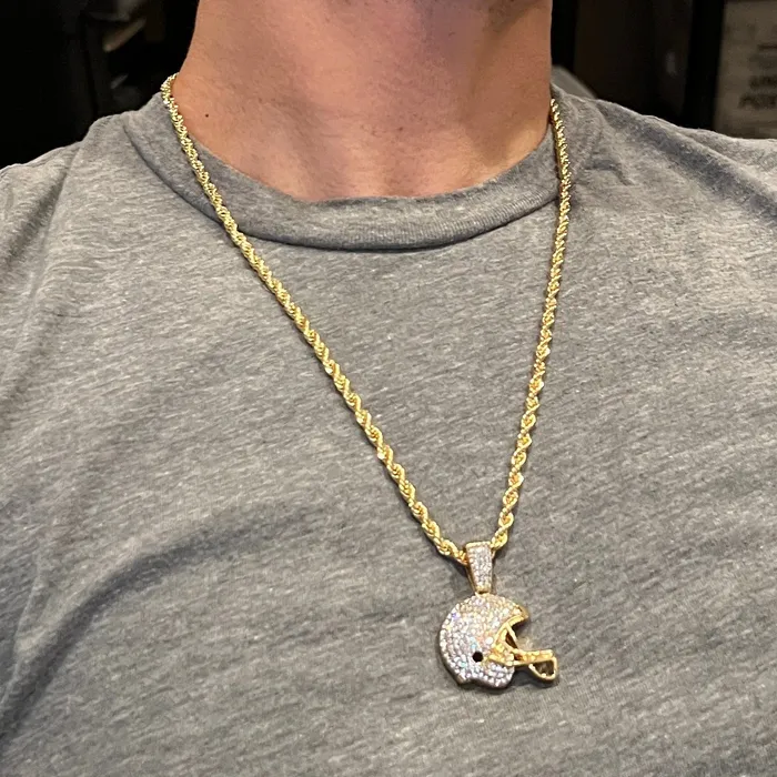 Bling Cartel Admin Necklaces 14K Gold Finish Football Helmet Iced Rope Chain Necklace 24