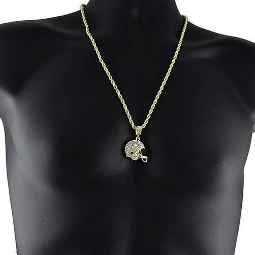 Bling Cartel Admin Necklaces 14K Gold Finish Football Helmet Iced Rope Chain Necklace 24
