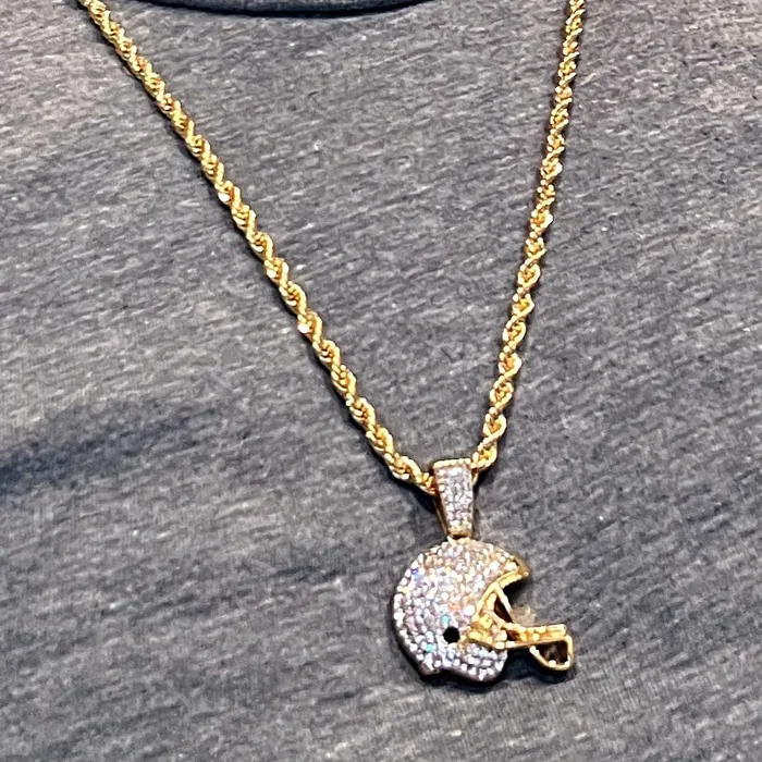 Bling Cartel Admin Necklaces 14K Gold Finish Football Helmet Iced Rope Chain Necklace 24
