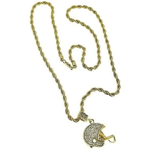 Bling Cartel Admin Necklaces 14K Gold Finish Football Helmet Iced Rope Chain Necklace 24
