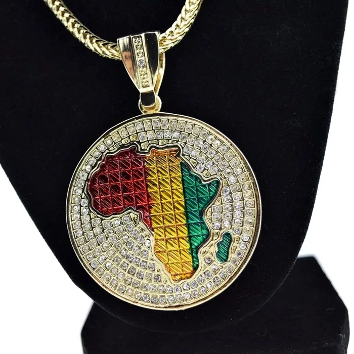 Bling Cartel Admin Necklaces Africa Map Colors Medallion Franco Gold Finish Chain Necklace 36