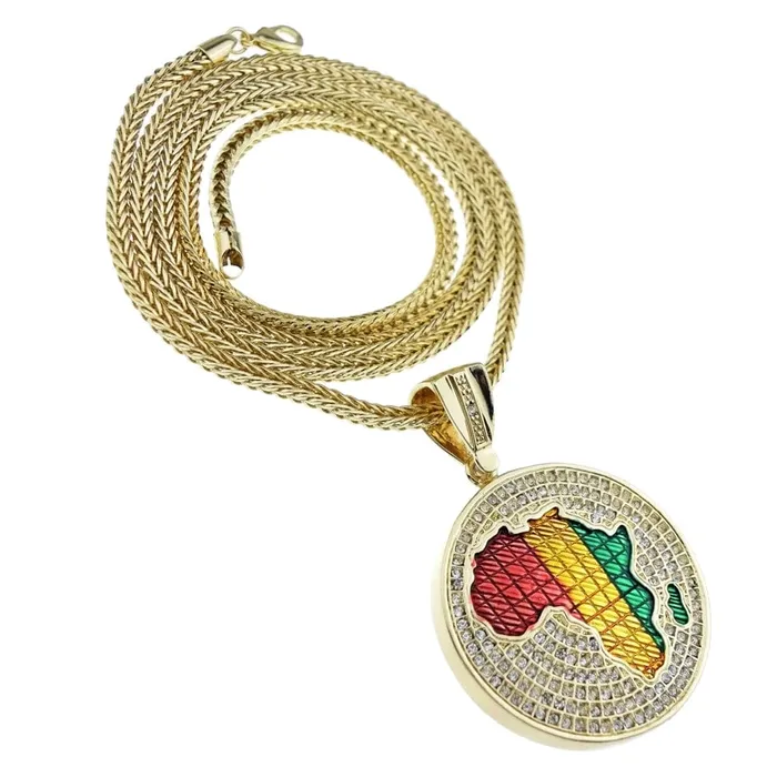Bling Cartel Admin Necklaces Africa Map Colors Medallion Franco Gold Finish Chain Necklace 36