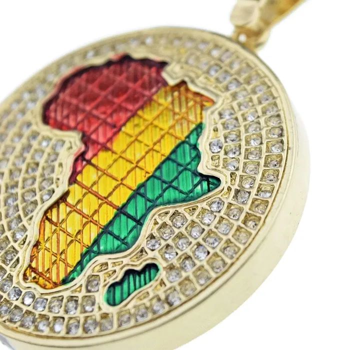 Bling Cartel Admin Necklaces Africa Map Colors Medallion Franco Gold Finish Chain Necklace 36