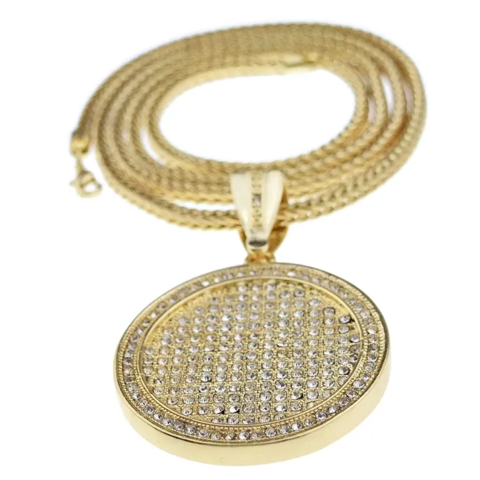 Bling Cartel Admin Necklaces Big Medallion Round Iced CZ Pendant Gold Finish Franco Chain Necklace 36