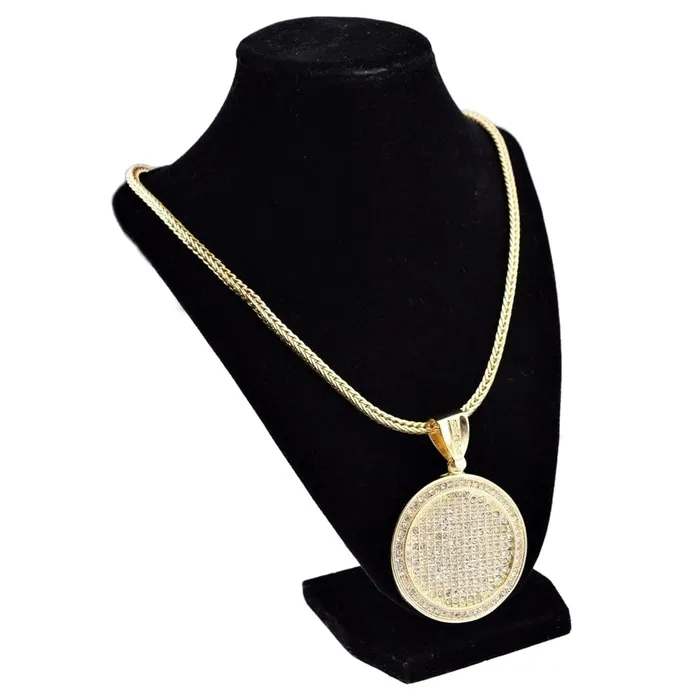 Bling Cartel Admin Necklaces Big Medallion Round Iced CZ Pendant Gold Finish Franco Chain Necklace 36