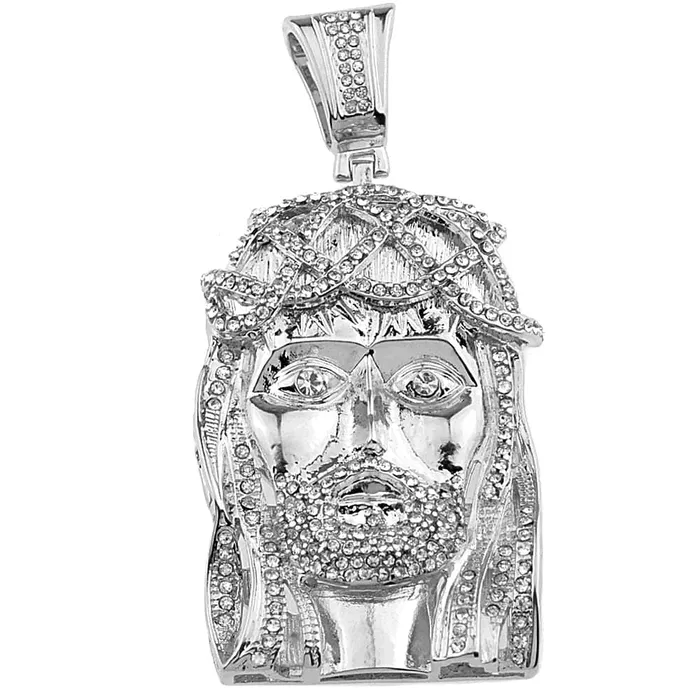 Bling Cartel Admin Necklaces Silver Tone Full Flooded Jesus Head Pendant