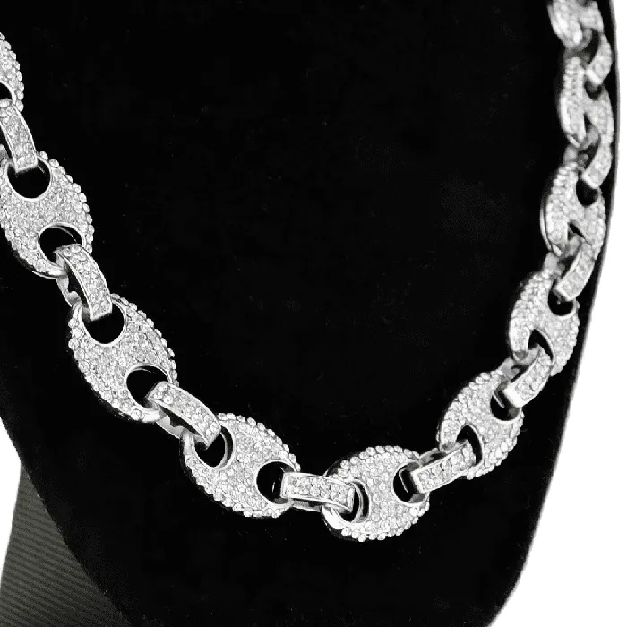 Bling Cartel Admin Necklaces Silver Tone Mariner Links Iced Chain Flooded Out Necklace 12MM 18 Bling Cartel Admin Necklaces Silver Tone Mariner Links Iced Chain Flooded Out Necklace 12MM 18