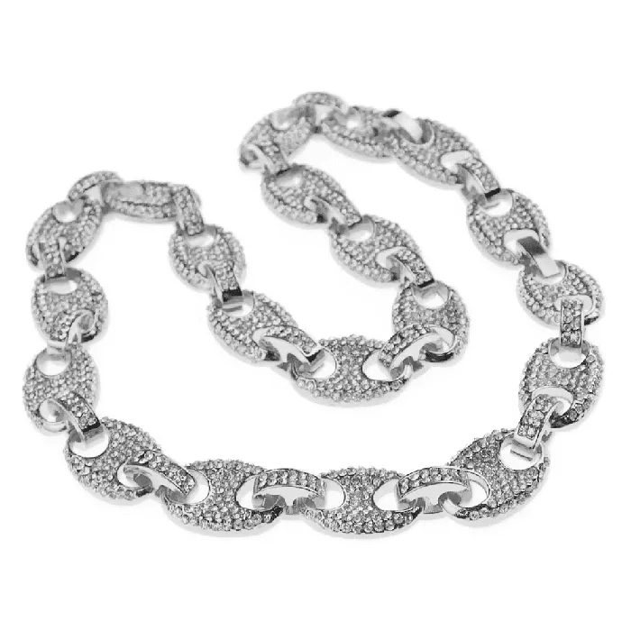 Bling Cartel Admin Necklaces Silver Tone Mariner Links Iced Chain Flooded Out Necklace 12MM 18 Bling Cartel Admin Necklaces Silver Tone Mariner Links Iced Chain Flooded Out Necklace 12MM 18