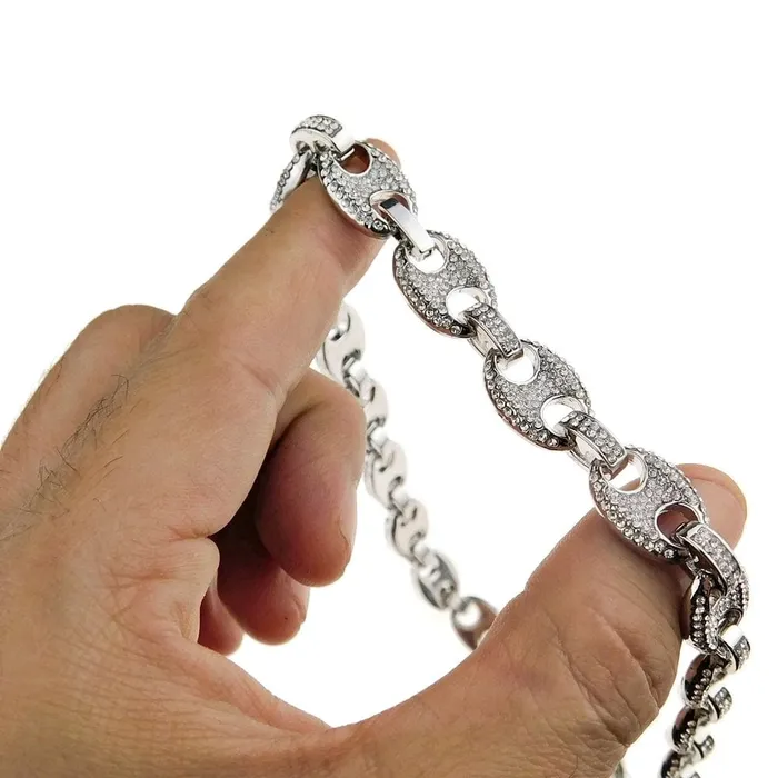 Bling Cartel Admin Necklaces Silver Tone Mariner Links Iced Chain Flooded Out Necklace 12MM 18 Bling Cartel Admin Necklaces Silver Tone Mariner Links Iced Chain Flooded Out Necklace 12MM 18