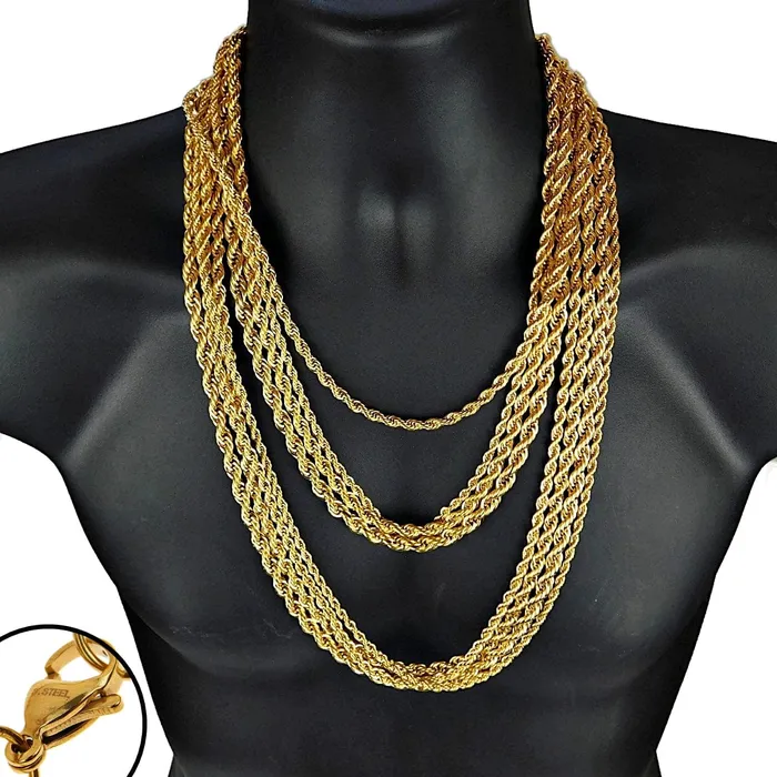 Bling Cartel Admin PreStyled Sets 18K Gold Plated Finish over Stainless Steel Rope Chain 7mm x 24 Bling Cartel Admin PreStyled Sets 18K Gold Plated Finish over Stainless Steel Rope Chain 7mm x 24