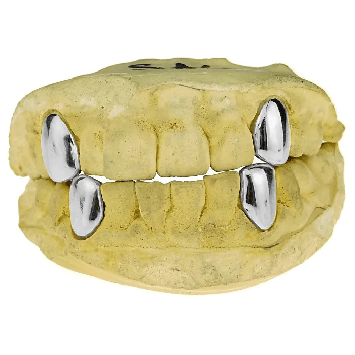 Bling Cartel Admin PreStyled Sets Real 14K White Gold Canine Teeth Caps Custom Tooth Grillz Bling Cartel Admin PreStyled Sets Real 14K White Gold Canine Teeth Caps Custom Tooth Grillz