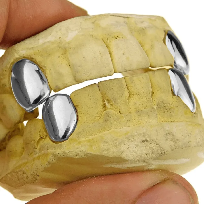 Bling Cartel Admin PreStyled Sets Real 14K White Gold Canine Teeth Caps Custom Tooth Grillz