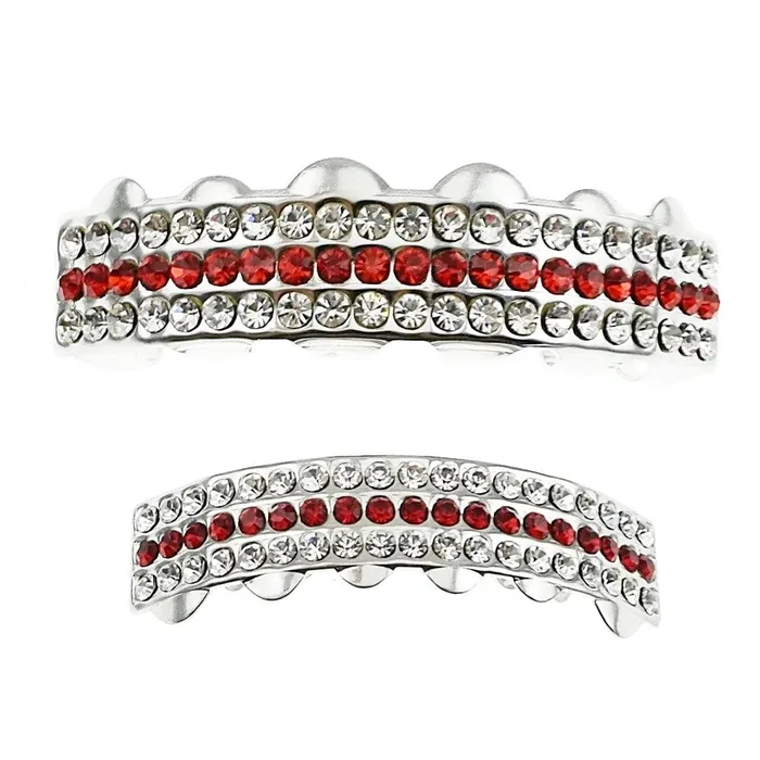 Bling Cartel Admin Rings Silver Tone Grillz Set Red Iced Flooded Out ThreeRow Bling Cartel Admin Rings Silver Tone Grillz Set Red Iced Flooded Out ThreeRow