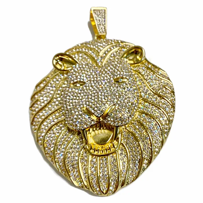 Bling Cartel Necklaces 14k Gold Finish Lion Head Iced Huge Jumbo Flooded Out Pendant Bling Cartel Necklaces 14k Gold Finish Lion Head Iced Huge Jumbo Flooded Out Pendant