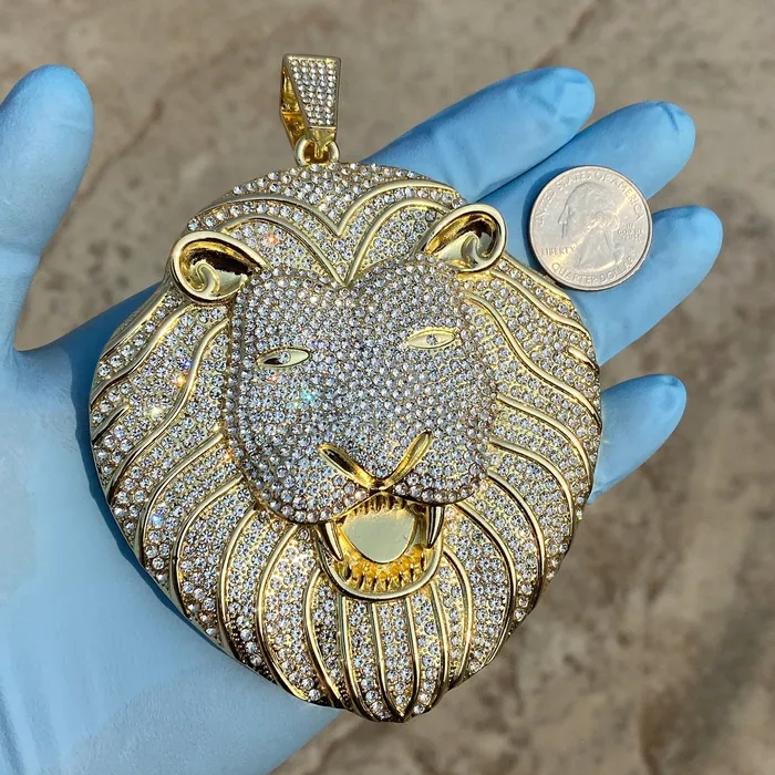 Bling Cartel Necklaces 14k Gold Finish Lion Head Iced Huge Jumbo Flooded Out Pendant Bling Cartel Necklaces 14k Gold Finish Lion Head Iced Huge Jumbo Flooded Out Pendant