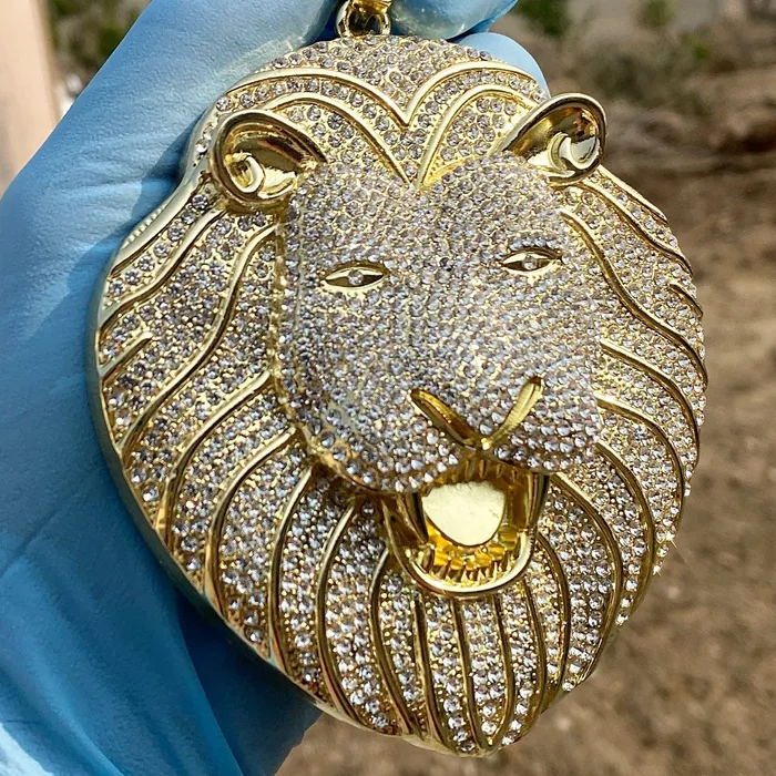 Bling Cartel Necklaces 14k Gold Finish Lion Head Iced Huge Jumbo Flooded Out Pendant Bling Cartel Necklaces 14k Gold Finish Lion Head Iced Huge Jumbo Flooded Out Pendant