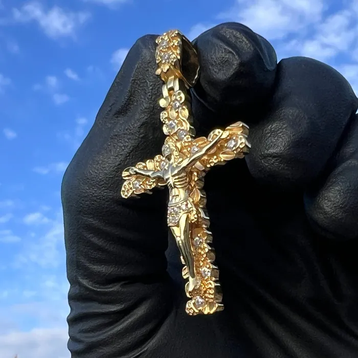 Bling Cartel Necklaces 14K Gold Plated 925 Sterling Silver Nugget Jesus Crucifix Cross CZ Iced Pendant Bling Cartel Necklaces 14K Gold Plated 925 Sterling Silver Nugget Jesus Crucifix Cross CZ Iced Pendant