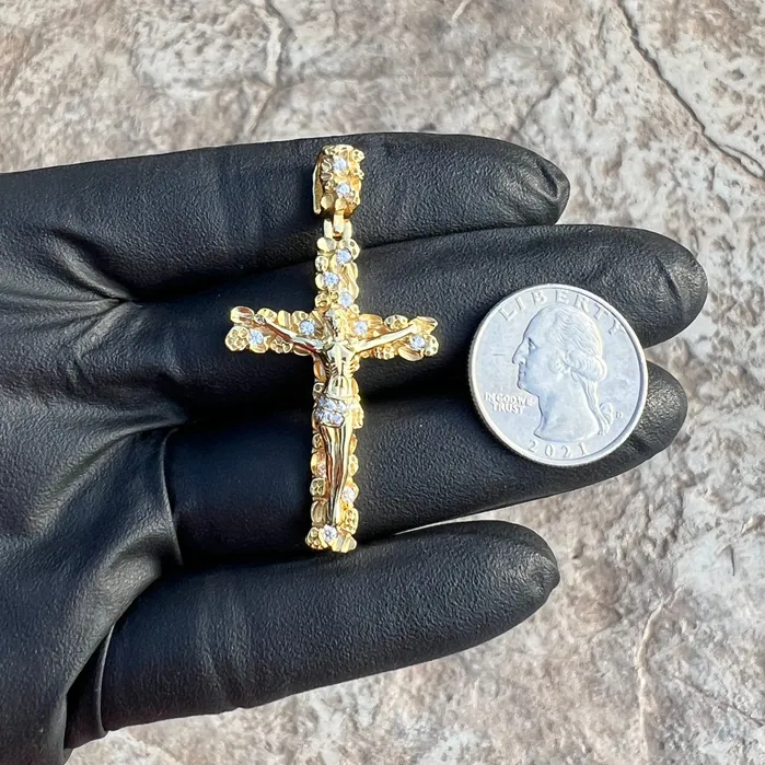 Bling Cartel Necklaces 14K Gold Plated 925 Sterling Silver Nugget Jesus Crucifix Cross CZ Iced Pendant Bling Cartel Necklaces 14K Gold Plated 925 Sterling Silver Nugget Jesus Crucifix Cross CZ Iced Pendant