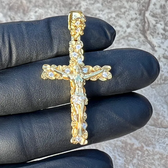 Bling Cartel Necklaces 14K Gold Plated 925 Sterling Silver Nugget Jesus Crucifix Cross CZ Iced Pendant Bling Cartel Necklaces 14K Gold Plated 925 Sterling Silver Nugget Jesus Crucifix Cross CZ Iced Pendant