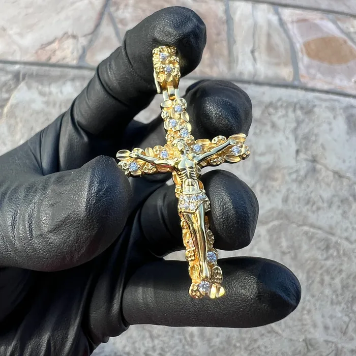 Bling Cartel Necklaces 14K Gold Plated 925 Sterling Silver Nugget Jesus Crucifix Cross CZ Iced Pendant Bling Cartel Necklaces 14K Gold Plated 925 Sterling Silver Nugget Jesus Crucifix Cross CZ Iced Pendant