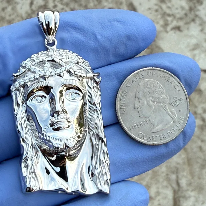 Bling Cartel Necklaces Solid 925 Sterling Silver Jesus Head Italy Pendant CZ Crown Medium 175 Bling Cartel Necklaces Solid 925 Sterling Silver Jesus Head Italy Pendant CZ Crown Medium 175