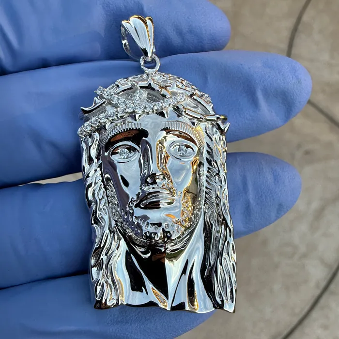 Bling Cartel Necklaces Solid 925 Sterling Silver Jesus Head Italy Pendant CZ Crown Medium 175 Bling Cartel Necklaces Solid 925 Sterling Silver Jesus Head Italy Pendant CZ Crown Medium 175