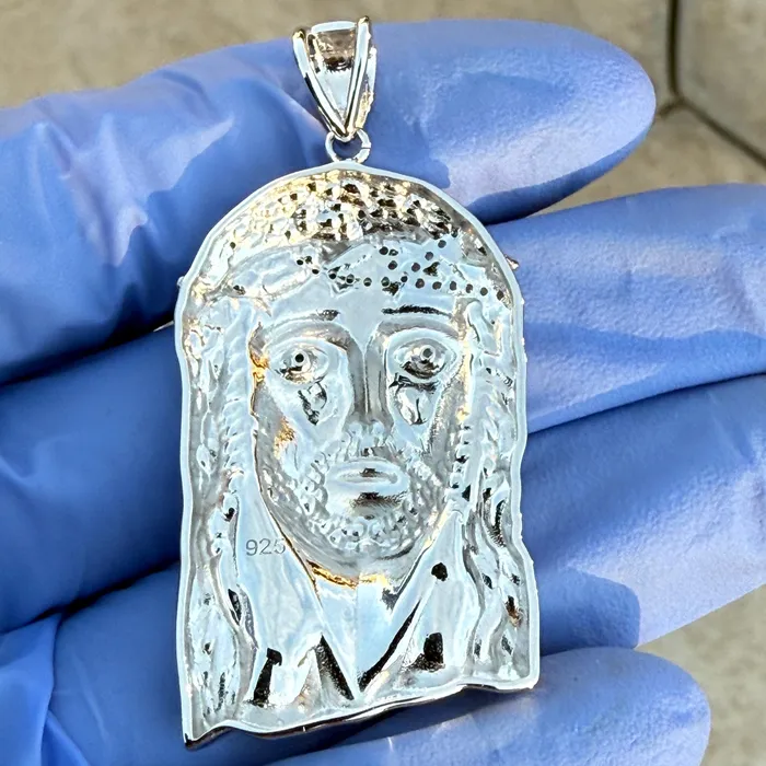 Bling Cartel Necklaces Solid 925 Sterling Silver Jesus Head Italy Pendant CZ Crown Medium 175 Bling Cartel Necklaces Solid 925 Sterling Silver Jesus Head Italy Pendant CZ Crown Medium 175