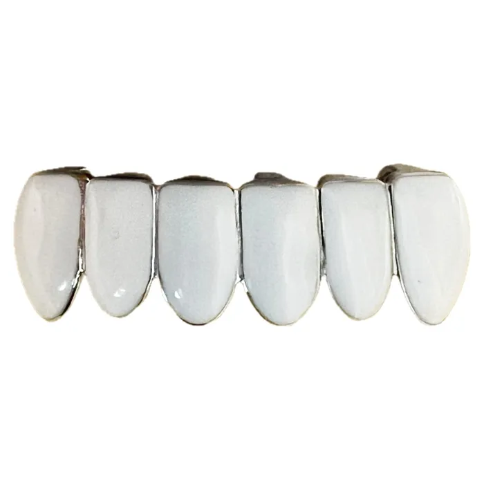 Bling Cartel Rings Real Solid 925 Sterling Silver White Enamel Bottom Six Teeth Grillz Bling Cartel Rings Real Solid 925 Sterling Silver White Enamel Bottom Six Teeth Grillz