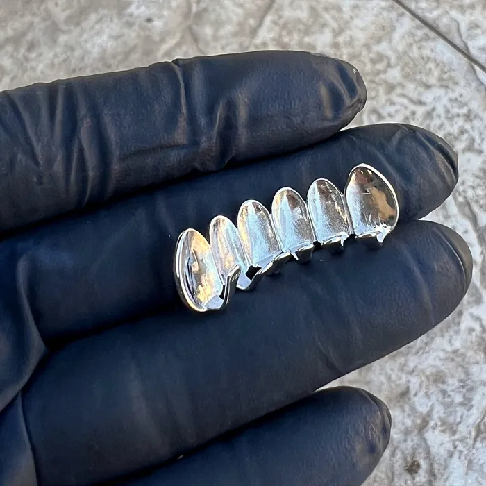 Bling Cartel Rings Real Solid 925 Sterling Silver White Enamel Bottom Six Teeth Grillz Bling Cartel Rings Real Solid 925 Sterling Silver White Enamel Bottom Six Teeth Grillz