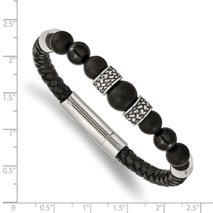 Bracelets Chisel Stainless Steel Antiqued and Polished Black Agate Leather 825in Bracelet Bracelets Chisel Stainless Steel Antiqued and Polished Black Agate Leather 825in Bracelet
