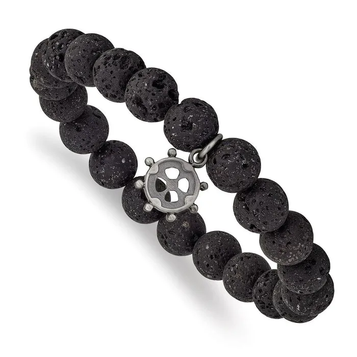 Bracelets Chisel Stainless Steel Brushed GunMetal IP Lava Stone Ships Wheel Stretch Bracele Bracelets Chisel Stainless Steel Brushed GunMetal IP Lava Stone Ships Wheel Stretch Bracele