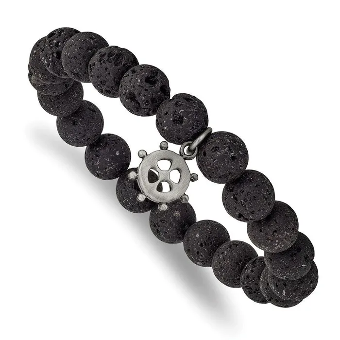 Bracelets Chisel Stainless Steel Brushed GunMetal IP Lava Stone Ships Wheel Stretch Bracele Bracelets Chisel Stainless Steel Brushed GunMetal IP Lava Stone Ships Wheel Stretch Bracele