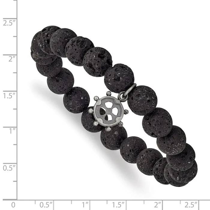 Bracelets Chisel Stainless Steel Brushed GunMetal IP Lava Stone Ships Wheel Stretch Bracele Bracelets Chisel Stainless Steel Brushed GunMetal IP Lava Stone Ships Wheel Stretch Bracele