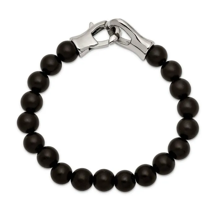 Bracelets Chisel Stainless Steel Polished Black Agate Beads 9in Bracelet Bracelets Chisel Stainless Steel Polished Black Agate Beads 9in Bracelet